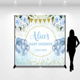Lofaris Custom Name Blue Balloon Floral Baby Shower Backdrop